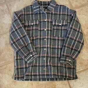 Forever 21 Gray Plaid Jacket With Stripes